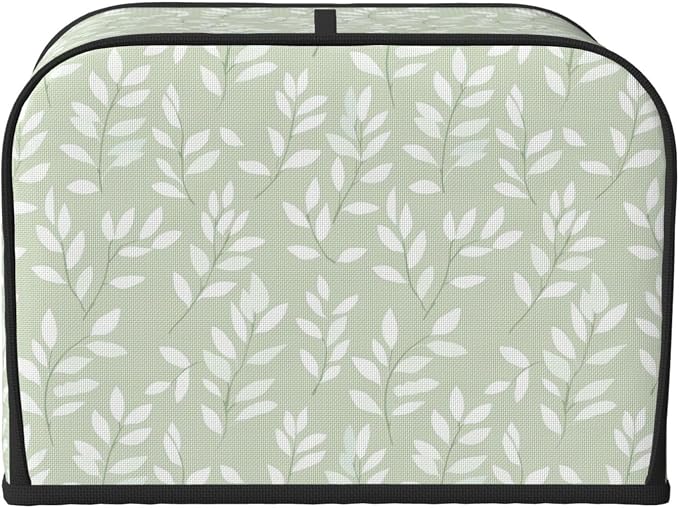 4 Slice Toaster Cover Leaf Botanical Green Dust Proof Washable Kitchen Appliance Cover with Pocket, Oxford Fabric Countertop Toaster Protector for Standard Toasters Small Appliances