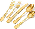 18/10 Stainless Steel Silverware Set for 4, 20 Piece Gold Flatware Set | KINGSTONE Teardrop Heavy Cutlery Set, Mirror Polished Knives Fork Spoons Utensils, Dishwasher Safe for Home Kitchen Wedding