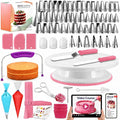 RFAQK 200PCs Cake Decorating Kit with Cake Turntable & Leveler, Baking Supplies Gift Includes 110+1 Piping Bags,55 Icing Tips,2 Frosting Spatulas, Adjustable Scraper, Video Tutorial, Booklet & more