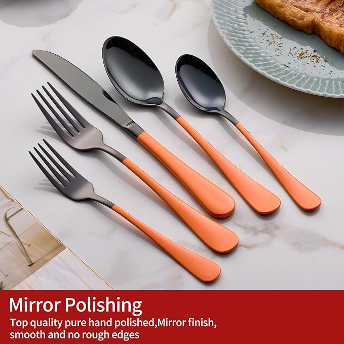 20-Piece Pink and Black Stainless Steel Silverware Set - Dinner Knives, Forks, Spoons - Dishwasher Safe