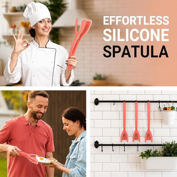 Silicone Egg Flipper Spatula Tongs (Set of 1) – Non-Stick 2-in-1 Grip & Flip Kitchen Tongs for Pancakes, Fish, Eggs, and More – Heat Resistant Cooking Tool (Red)