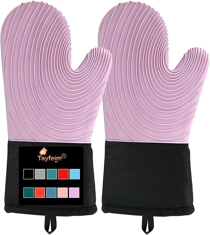 Silicone Oven Mitts-13.6 in Extended Oven Mitts Heat Resistant 500F, Oven Gloves with Soft Liner Good Grippy BPA-Free Easy to Clean Flexible-Oven Mits Set for Cooking Baking Grilling BBQ