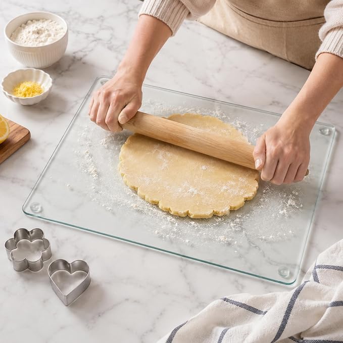 Glass Cutting Board 20''x16'' Large Tempered Glass Kitchen Counter Protector Clear Cutting Board for Countertop Durable Scratch Resistant Heat Proof for Bread Meat Veggies Kitchen Essential