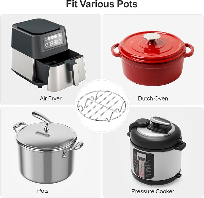Instant Pot Trivet Rack - Steamer Rack, 7 Inch, for 3/6/8 Qt Cooker | Stable 7 Inch Fit, 304 Stainless Steel, for 3/6/8 Qt Pressure Cooker, Steaming, Cooling, Canning, Dutch Oven, Multi-Use Rack