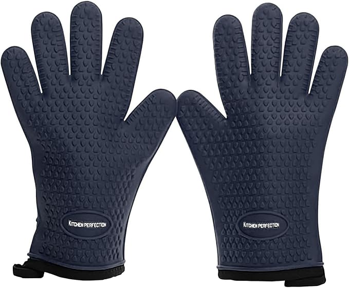 KITCHEN PERFECTION S Silicone Smoker BBQ Gloves - Heat Resistant Oven Mitts | Waterproof, 5-Finger Design For A Better Grip, for Pitmasters, Meat Smoking, Grilling, Cooking, Frying Turkey | Grill Gift
