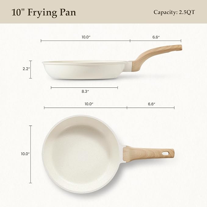 CAROTE10 Inch Non Stick Cream White Frying Pan, PFOA-Free | Healthy Non Toxic Granite Kitchen Cookware, All Stovetops Compatible Skillet with Heat-Resistant Handle