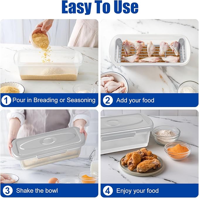 Batter Bowl with Lid, 2-Pack Fish Batter Shaker, Better Breader Shaker Bowl with Breading Shaker Tray, Batter Bowl with Lids Shaker for Frying Chicken Wings Fish Onion Rings Veggies