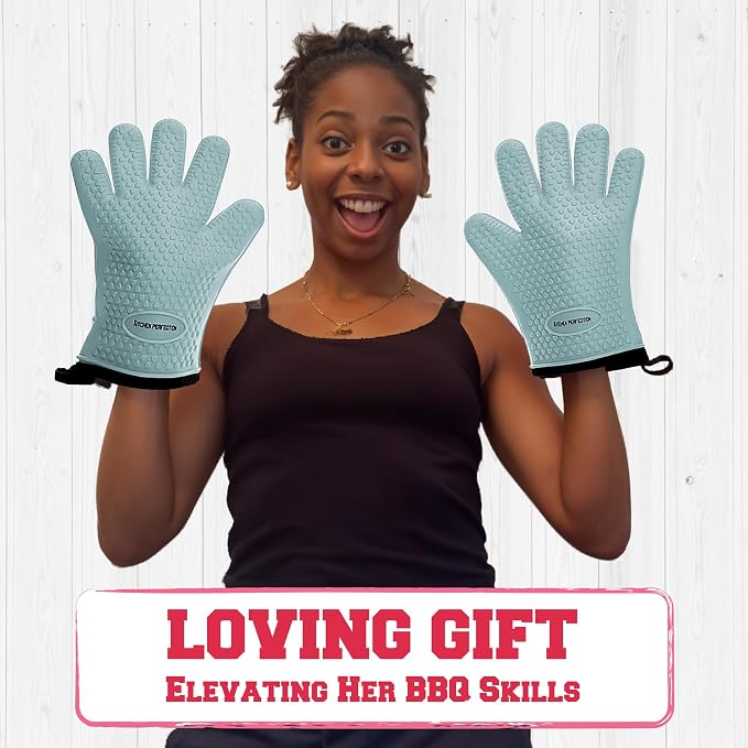 KITCHEN PERFECTION XL Silicone Smoker BBQ Gloves Heat Resistant Oven Mitts | Made For Women, Waterproof, 5-Finger Design For A Better Grip, For Meat Smoking, Grilling, Cooking, Frying Turkey, Grill Gift