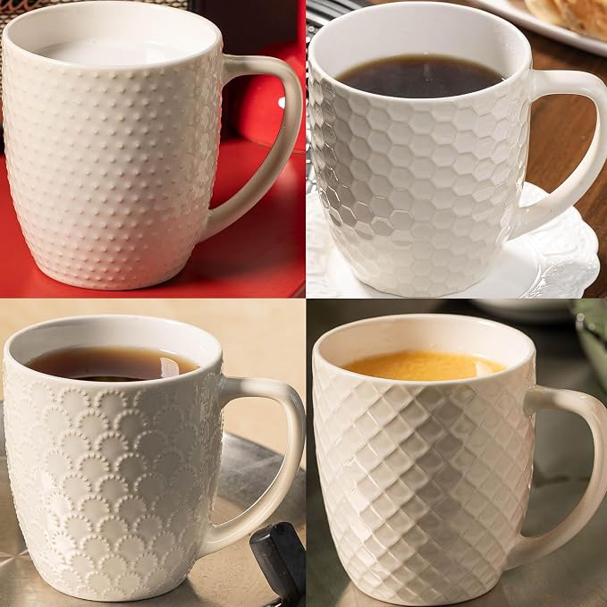 16 oz Coffee Mugs Set of 4, Porcelain Coffee Cups Ceramic, Farmhouse Mug with Handle