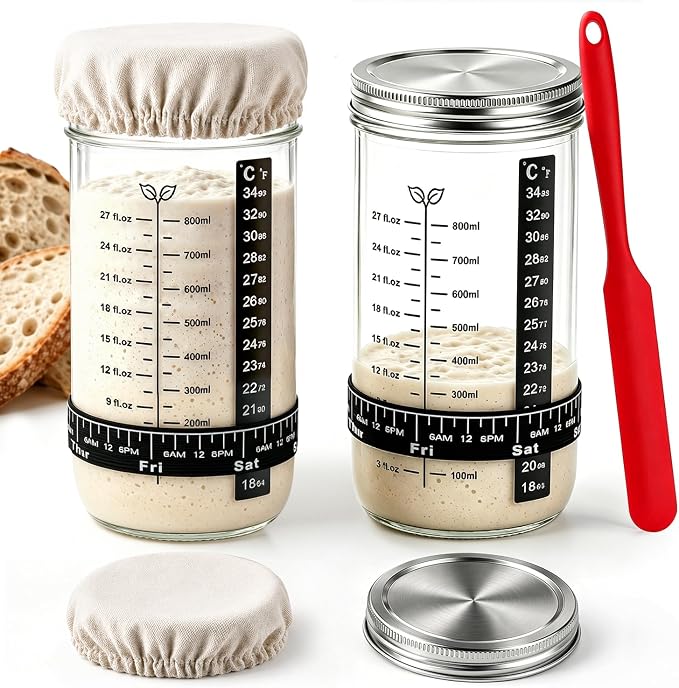 ComSaf Sourdough Starter Jars, 2 Pack Wide Mouth Mason Jars 34oz (1L) | BPA-Free Materials, Quart Size Glass Jars, Stainless Steel Lid, Gifts For Sourdough Bread Bakers And Enthusiasts