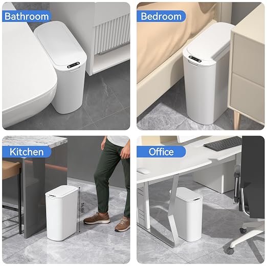 FRESHLIX Automatic Motion Sensor Bathroom Trash Can with Lid, 5 Gallon Touchless Trash Bin,Smart Electric Narrow Waterproof Garbage Bin for Toilet, Office, Bedroom, Living Room, Dorm (White