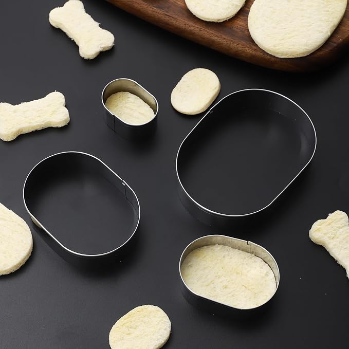 Pill Capsule Long Oval Cookie Cutters 4 Sizes- 5 Inch, 4 Inch, 3 Inch, 2 Inch Stainless Steel Geometric Frame Plaque Cookie Cutter Set Fondant Biscuit Molds - 1 Inch Depth