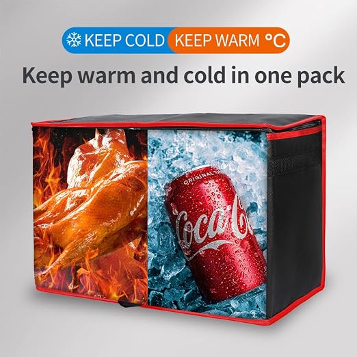 Bodaon Insulated Food Delivery Bag, XX-Large Reusable Grocery Shopping Bags, Picnic Cooler Bag Secure Top Cold, Black with Red Edge, 2-Pack