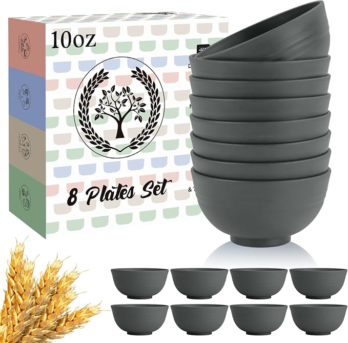 Wheat Straw Small Bowls, Dessert Bowls for Kitchen, Camping, Party, Unbreakable Mini Bowl Set of 8, 10 OZ Microwave and Dishwasher Safe Appetizer Bowl,Yogurt Bowls Set (Dark Grey)