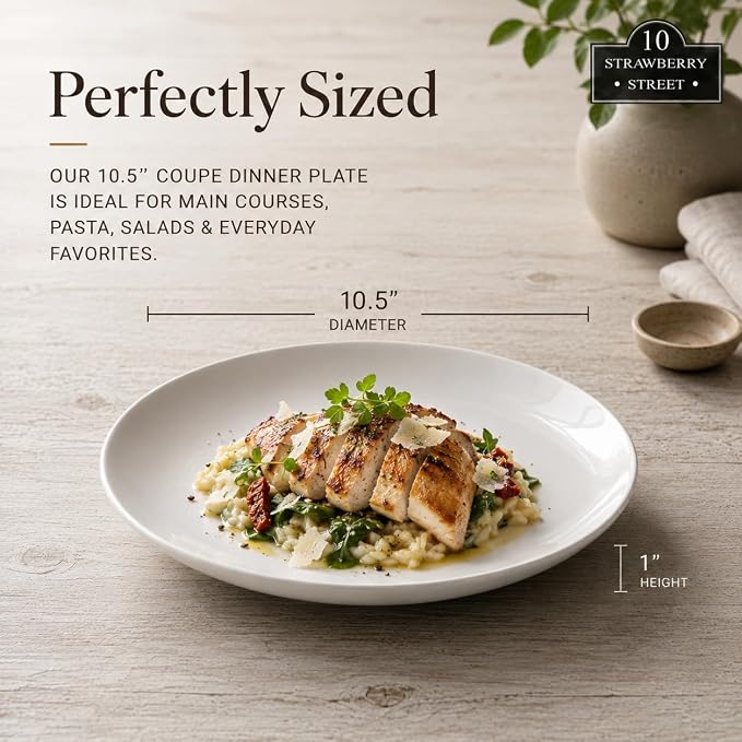 10 Strawberry Street 10.5" Catering Coupe Dinner Plate, Set of 12,White