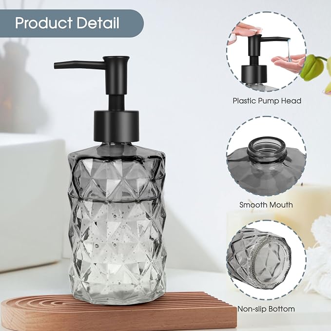 Topsky Glass Soap Dispenser with Plastic Pump, 330ml Liquid Hand Soap Dispenser, Rustproof Pump for Kitchen & Bathroom, Great for Lotions, Essential Oil, Liquid Soaps,Gradient Black