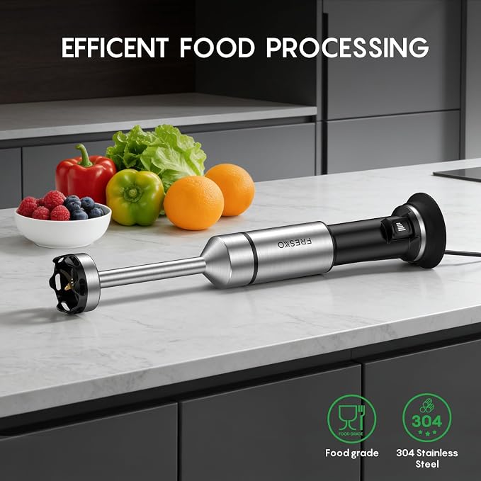 FRESKO Variable Speed Trigger Immersion Blender Handheld with 24oz Beaker | Stick Blender with Anti-Scratch Stainless Steel Shaft, Ergonomic Handle Hand Mixer for Smoothies, Soups & Sauces