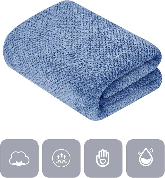 MaopaoBeauty 2 Pack Bath Towel Set 35" x 70", Extra Large Waffle Bath Towel Set, Microfiber Super Soft Highly Absorbent, Sturdy Quick Drying Towels for Bathroom, Gym, Sports, Yoga (2PCS Light Blue)