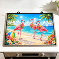 Tropical Flamingo Stove Top Cover for Electric Gas Glass Top Stove | Pink flamingo tropical beach kitchen decor; non-slip stovetop cover, glass cooktop counter mat, summer coastal decor