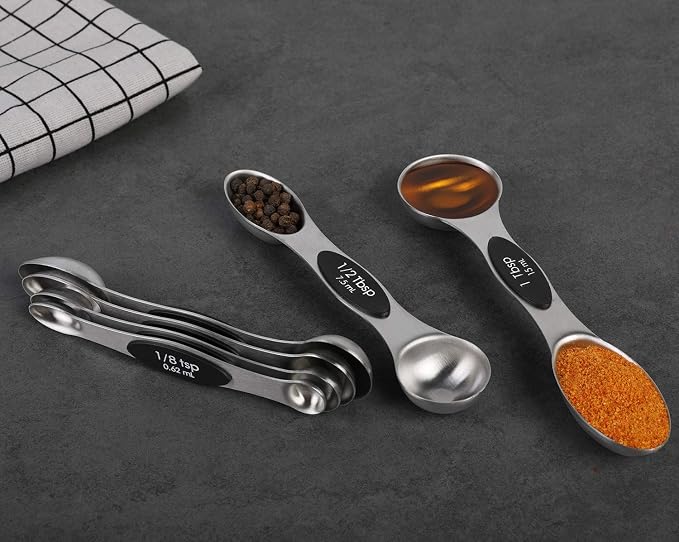 Magnetic Measuring Spoons Set Stainless Steel Dual Sided Stackable Teaspoon | Tablespoon for Measuring Dry and Liquid Ingredients