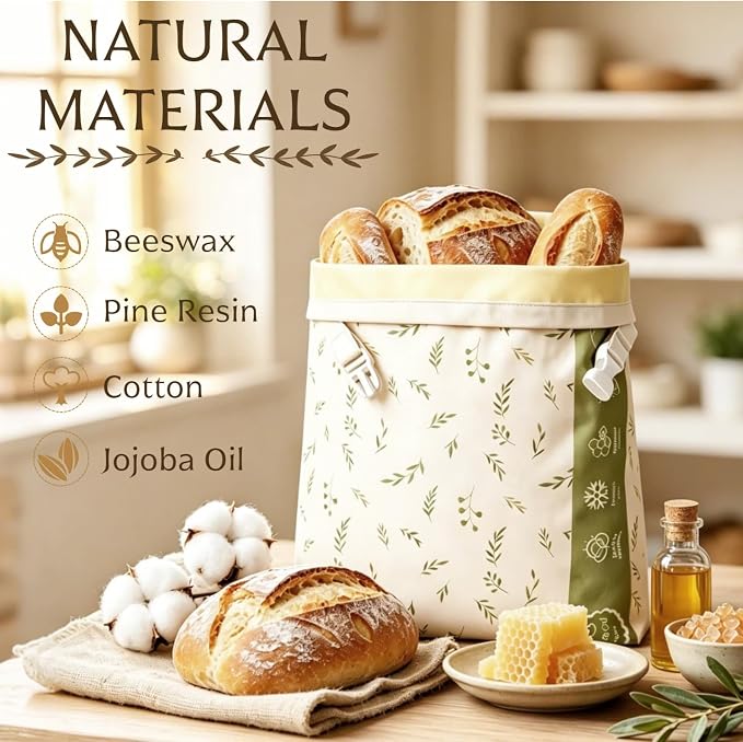 2 Pack Beeswax Sourdough Bread Bags for Homemade Bread, XL | Reusable Organic Beeswax Linen Cotton Sourdough Bag, Keep Loaves Fresh Longer, Homesteading Essentials