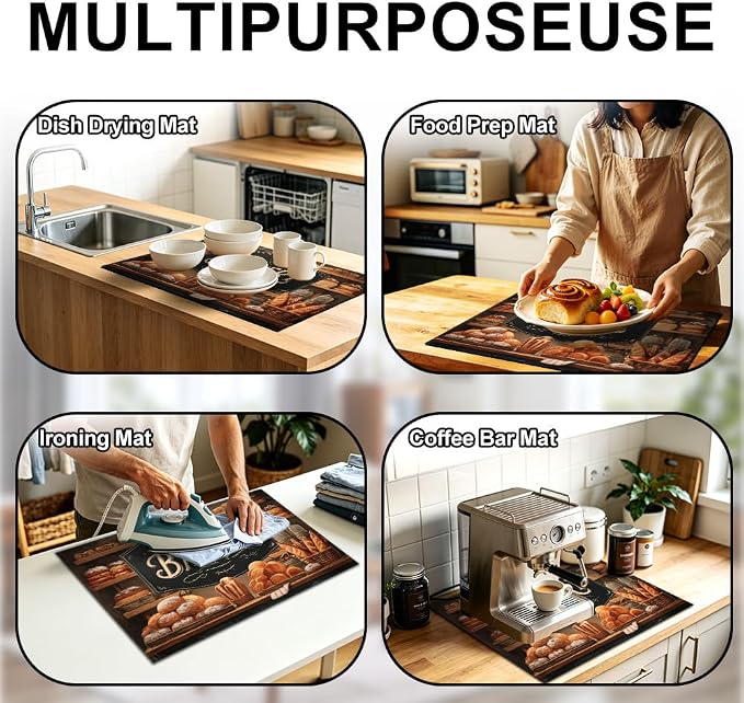 Rustic Bakery Stove Top Cover for Electric Stove, 28x20 In Mat | Heat-resistant non-slip mat holds hot cookware; glass cooktop protector, dish drying; farmhouse bread kitchen decor