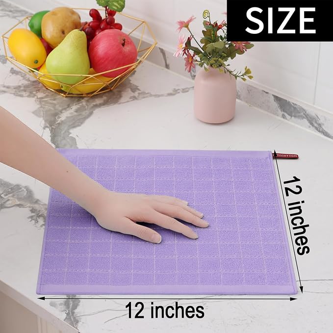Homaxy 100% Cotton Terry Kitchen Dish Cloths, 6 Pack, Lavender | Ultra Soft and Absorbent, Suitable for Drying and Washing Dishes