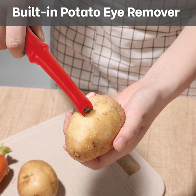Beneno Swivel Vegetable Peeler, Smooth Peeling Potato Peeler (2, Red) | Razor-Sharp Stainless Steel Blade, Ergonomic Non-Slip Grip, Built-In Potato Eye Remover, Durable Design for Fruits & Veggies