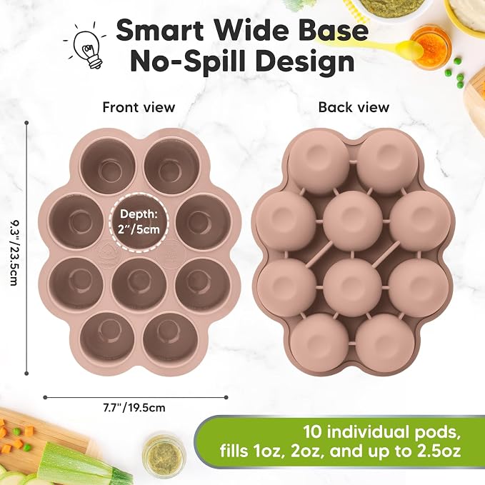 KeaBabies Silicone Food Freezer Trays with Lid, 2oz x 10 Pods (Dusk) | Baby Food Storage Containers, Easy Puree Meal Prep, Breast Milk Silicone Freezer Molds, Dishwasher, Microwave Safe, BPA-Free