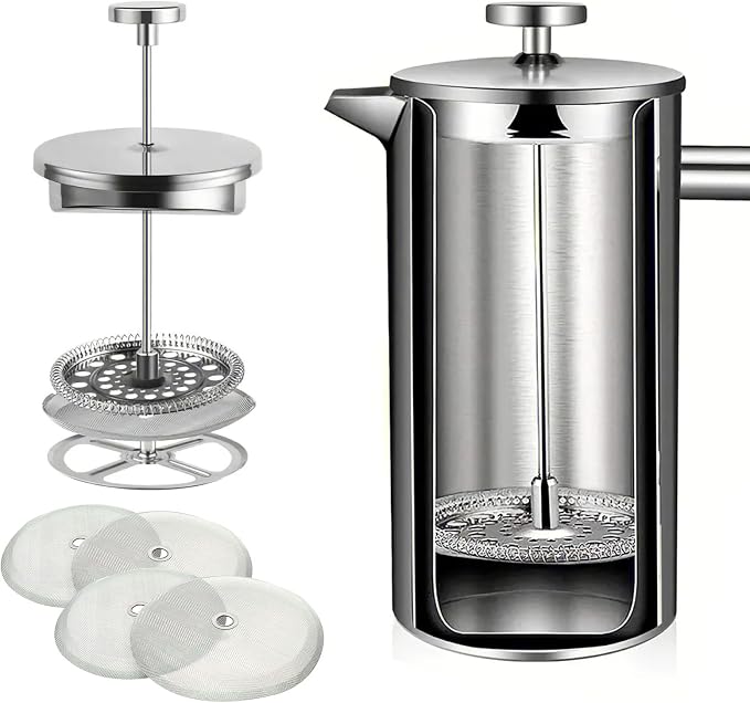 8 Pieces French Press Replacement Filters 3.2 Inch Stainless Steel Mesh, French Press Filters Replacement Screen for 21oz/3.15 Inch Wide French Press Coffee Press