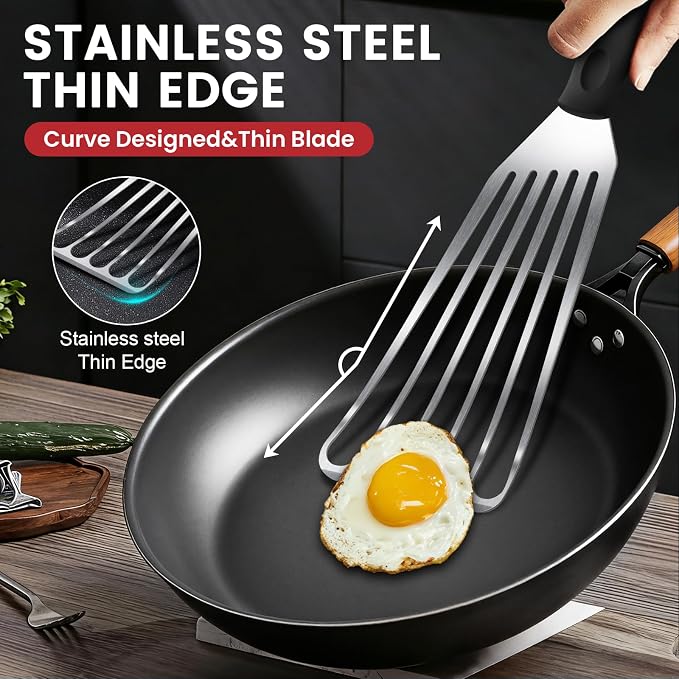 Stainless Steel Fish Spatula, Flexible and Thin Edge, Fish Turner for Kitchen Use, Slotted Mental Spatula with Heat Resistant Silicone Handle