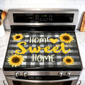 Sunflower Home Sweet Home Stove Top Cover, Buffalo Plaid, 28x20 in | Home Sweet Home sign with sunflowers on gray buffalo plaid; non-slip mat; protects glass and electric cooktops; 28x20 in