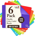 Extra Thick Flexible Plastic Cutting Board Mats, Set of 6 for Kitchen, BPA Free, Non-Slip Waffle Back, Dishwasher Safe Cutting Boards, Color Coded with Food Icons, 15x12 Inch - Cooler Kitchen