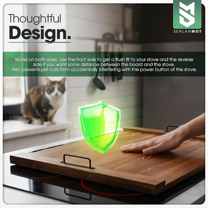 Electric & Gas Stove Top Cover Noodle Board – Large Pine Stovetop Cover & Decorative Tray with Handles – Multi-Functional Kitchen Cutting Board & Modern Home Accessories 30.3"x21.7" (1 Pc)