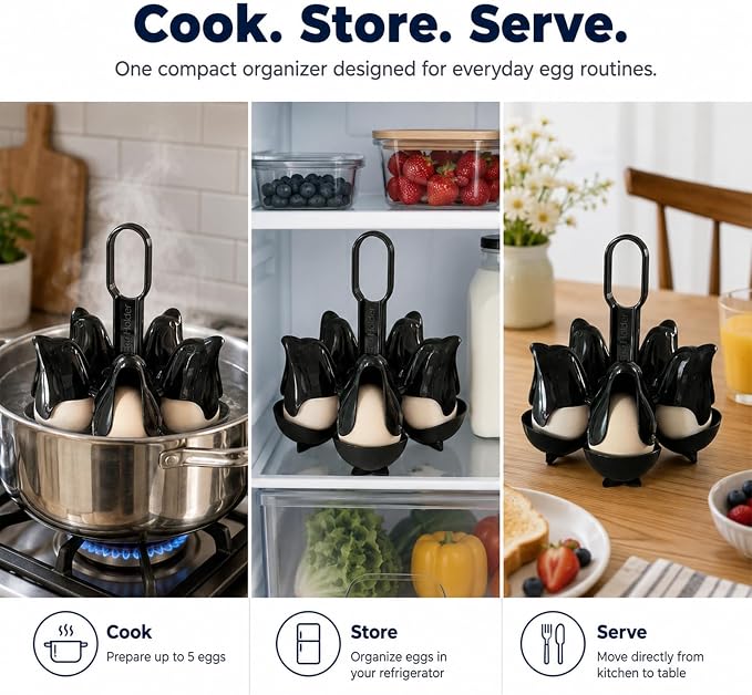 Asltw Egg Holder Rack, Dolphin Egg Poacher for 5 Eggs & 10 Egg Storage | Food-grade PP egg holder designed for cooking, refrigerator storage, and convenient breakfast serving in compact kitchens