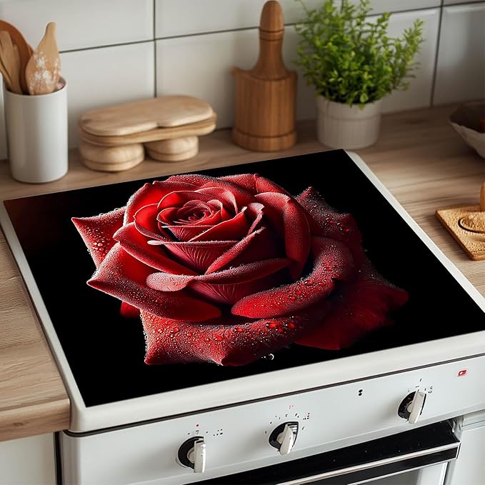 HOMETITUTE Red Rose Bloom Stove Top Cover 28x20 Diatomite Mat