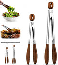 Walnut Wooden Tongs for Cooking - Salad Tongs for Serving Food(12"+15") Stainless Steel Kitchen Tongs for BBQ Grill, Wood Tongs Set