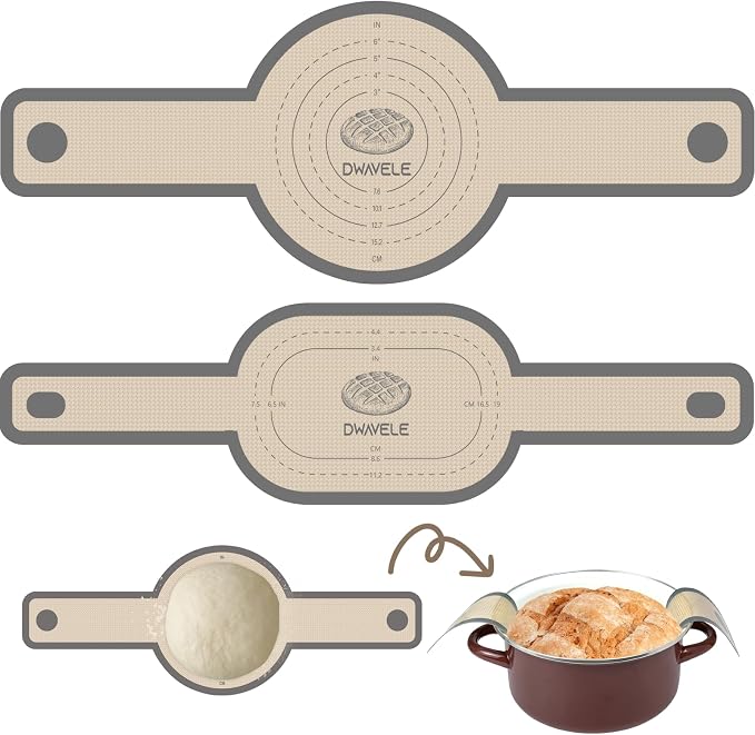 Silicone Bread Sling, Sourdough Transfer, Nonstick, 2 Pack Oval and Round | Easy Cleanup & Reusable Baking Mats, Sour Dough Tools & Supplies for Dutch Oven, Gray