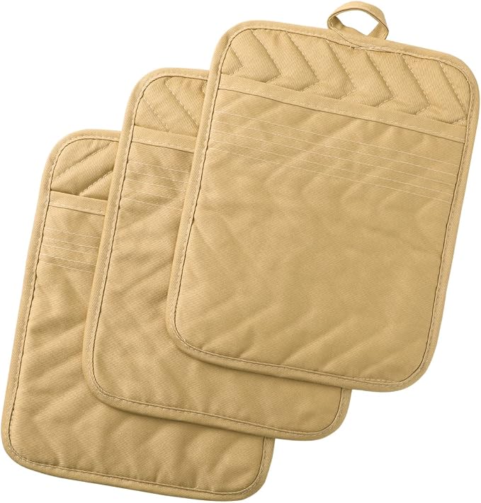 Anyi Pot Holders and Oven Mitts 7" X 9" Heat Resistant Cotton Pocket Pot Holder Set Feature of Non Slip Kitchen Hot Pad Oven Mitts, 3-Pack (Mojave Desert)