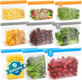 Dishwasher Safe Reusable Storage Bags Stand Up - BPA Free Reusable Sandwich Bags - Leakproof Gallon Freezer Bags, Silicone Food Storage Bags - Multicolor 3 Large + 3 Sandwich + 3 Snack Bags