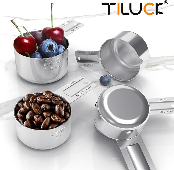 TILUCK Stainless Steel Measuring Cups & Spoons Set, Cups and Spoons | Stainless Steel Nesting Measure Cups , Kitchen Gadgets for Cooking & Baking (12)