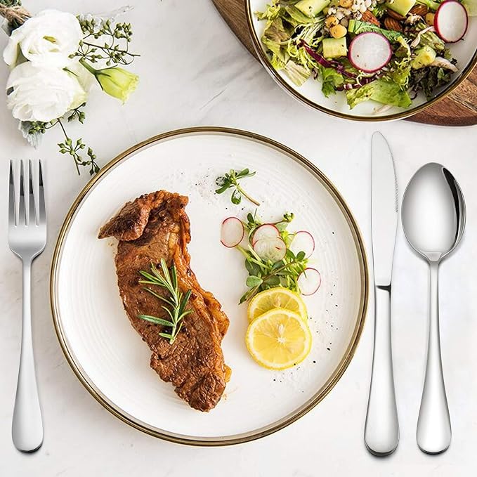 Silverware Set, 40-Piece Flatware Set, E-far Stainless Steel Eating Utensils Service for 8, Dinner Knives/Forks/Spoons, Simple & Classic Design, Mirror Polished & Dishwasher Safe