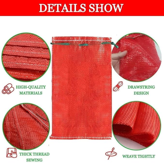 10 Pack 60 lb Mesh Onion Bags, 20"×30" Mesh Produce Bags Hanging Reusable Breathable Vegetable Storage Net Bags with Drawstring for Onions Potatoes Citrus Crawfish