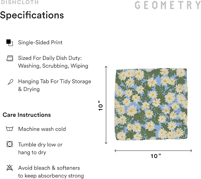 GEOMETRY Kitchen Dish Cloths - Spring & Summer Collection - Premium Dishcloths with Geoweave - Absorbent & Fast Drying Kitchen Towels - Daisy Sky, 10" x 10" - 3-Pieces