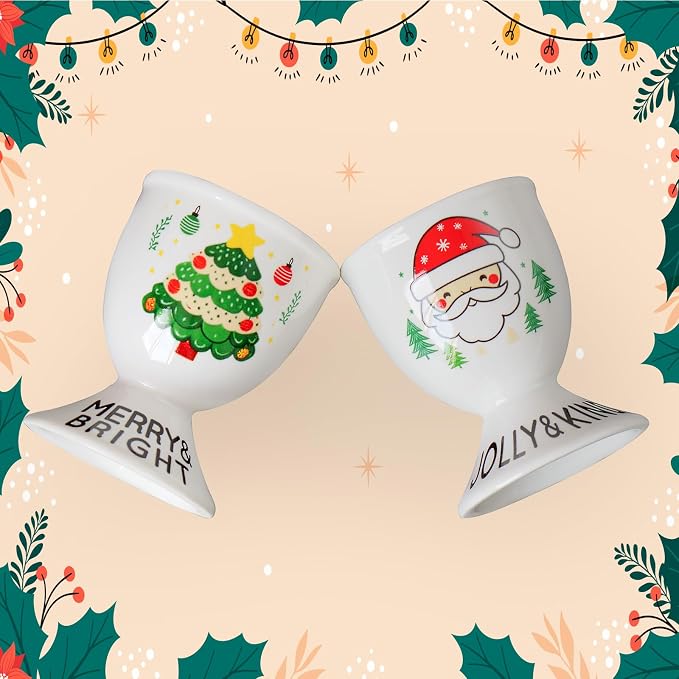 Cinf Christmas Ceramic Egg Cups, Set of 2, Boiled Egg Holders for Breakfast | Set of 2 ceramic egg cups, festive Christmas design, easy to clean, ideal for boiled eggs, breakfast and table