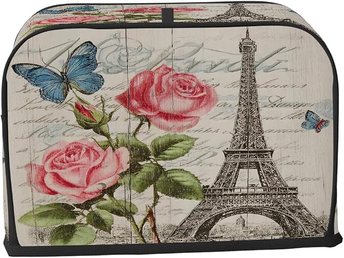 2 Slice Toaster Cover Vintage Paris Rose Toaster Covers Two Slice Wide Slot Waterproof and Dustproof Covers for Wide Slot Toasters and Small Appliances Kitchen Decor Gifts