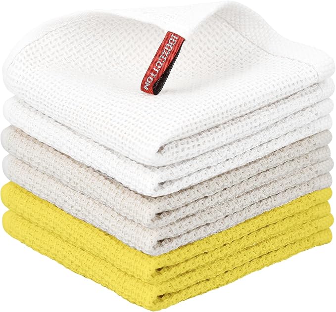 Nialnant 6 Pack Dish Rags, 100% Cotton, 12x12 Inch | Quick Drying Kitchen Dish Cloths for Washing Dishes, Soft and Absorbent Cleaning Rags