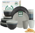 Premium 40 PCS Wheat Straw Dinnerware Set - Dinner Plates, Cereal Bowls, Unbreakable Cups Set, Microwave and Dishwasher Safe Dishes Set, Reusable Lightweight Dish Sets for Kitchen(Black Grey)