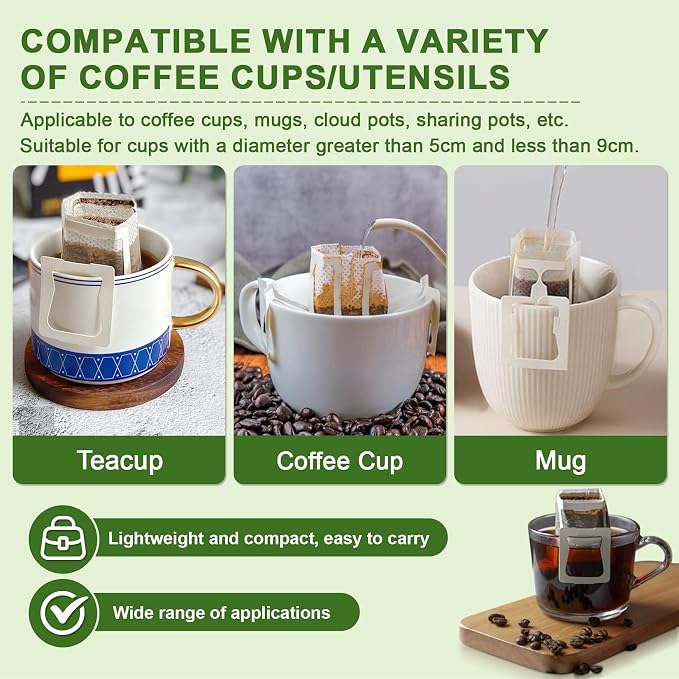 CARGEN 100Pcs Portable Coffee Filter Paper Bags,Hanging Ear Drip Coffee Bag | Single serve disposable pour over, food-grade paper, clean taste, for camping, backpacking, travel, office, home, on the go