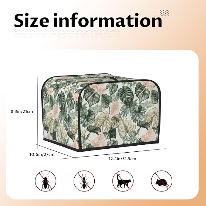 4 Slice Toaster Cover Tropical Leaf Pattern Dust Proof Washable Kitchen Appliance Cover with Pocket, Oxford Fabric Countertop Toaster Protector for Standard Toasters Small Appliances
